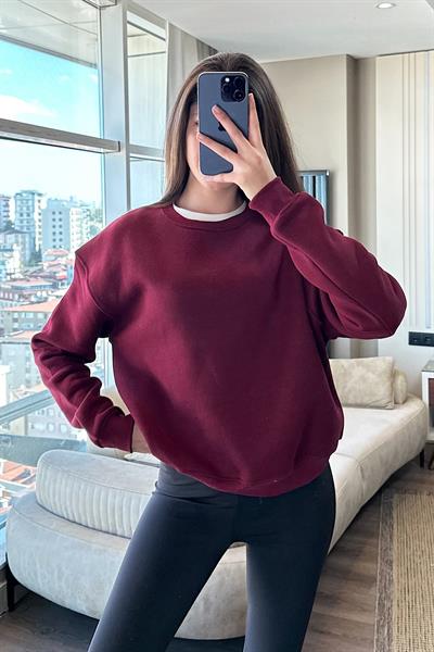 LİORA BİSİKLET YAKA ŞARDONLU SWEAT-Bordo