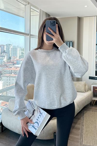 LİORA BİSİKLET YAKA ŞARDONLU SWEAT-Gri
