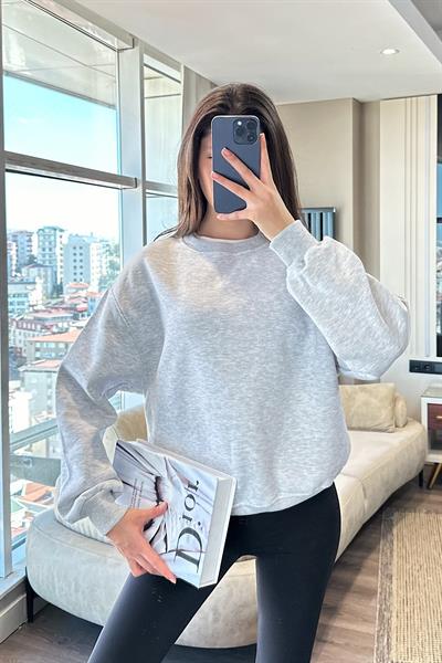 LİORA BİSİKLET YAKA ŞARDONLU SWEAT-Gri