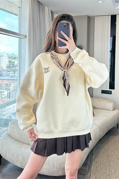 LUVİEN FLARLI SWEAT-Ekru