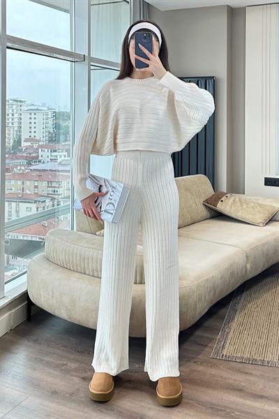 MİRA YARASA KOL TRİKO TAKIM-Ekru