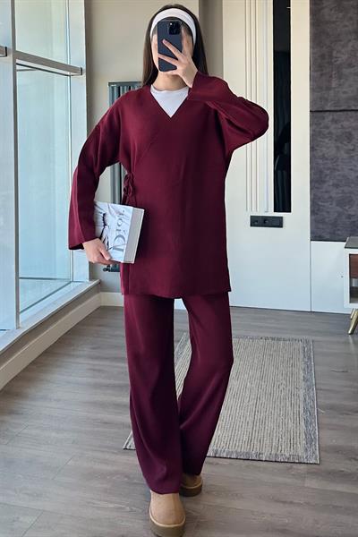 MİREL BAĞLAMALI KİMONO TAKIM-Bordo