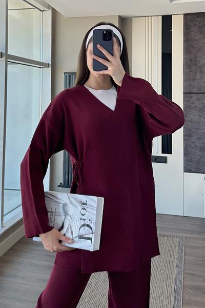 MİREL BAĞLAMALI KİMONO TAKIM-Bordo