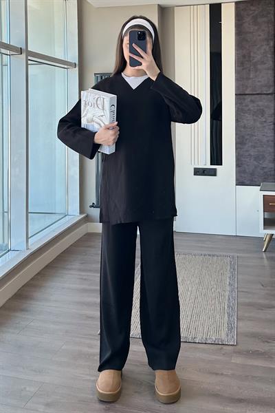 MİREL BAĞLAMALI TRİKO TAKIM-siyah