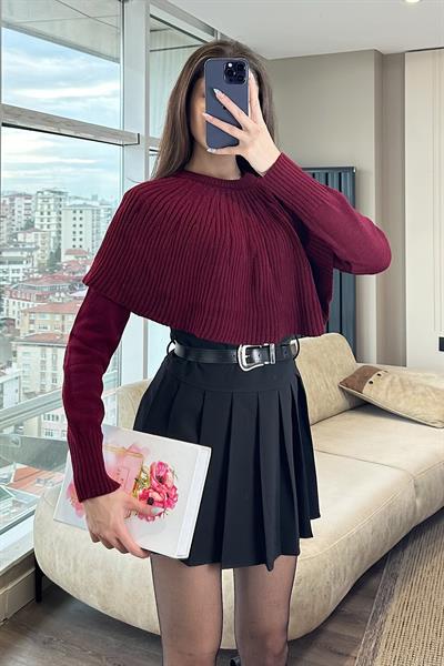 NUVİN PELERİN KAZAK-Bordo