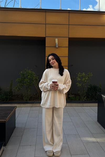 OVERSİZE TRİKO TAKIM-Ekru