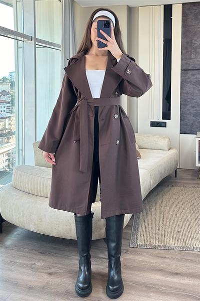 OVRİN KUŞAKLI SOFT TRENÇ-Kahve