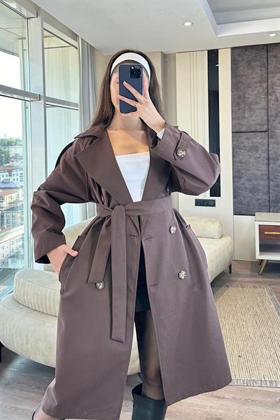 OVRİN KUŞAKLI SOFT TRENÇ-Kahve