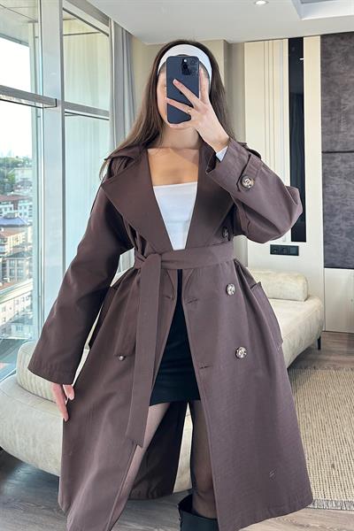 OVRİN KUŞAKLI SOFT TRENÇ-Kahve
