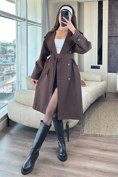 OVRİN KUŞAKLI SOFT TRENÇ-Kahve