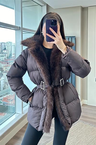 RAVENA KÜRK DETAY ŞİŞME MONT-Kahve