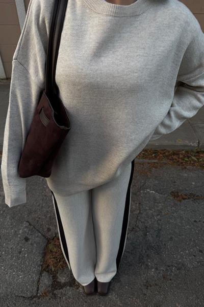 ŞERİTLİ TRİKO TAKIM-ekru