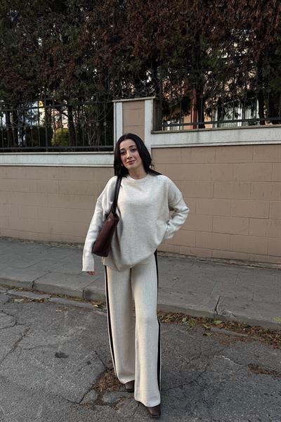 ŞERİTLİ TRİKO TAKIM-ekru