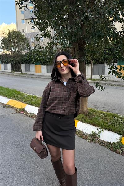 TAŞLI EKOSE GÖMLEK-Kahve