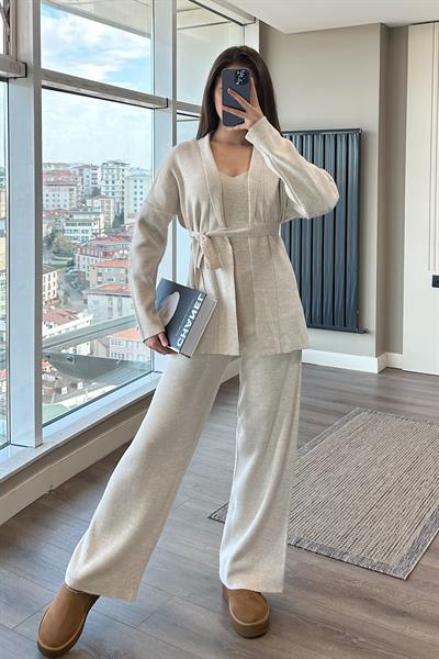 ÜÇLÜ TRİKO TAKIM - bej 