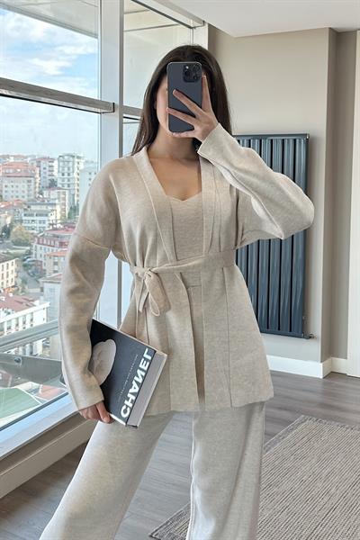 ÜÇLÜ TRİKO TAKIM - bej 