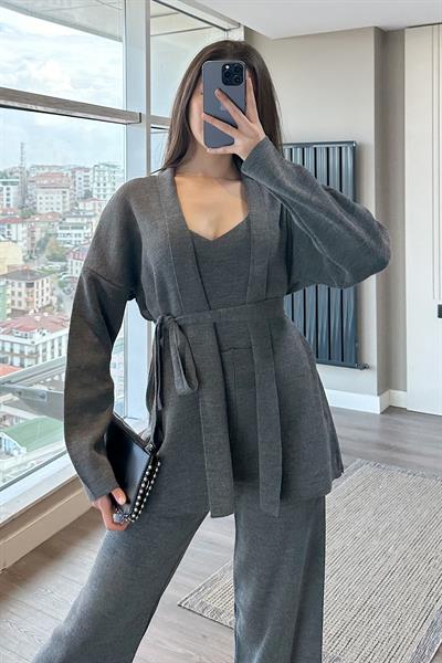 ÜÇLÜ TRİKO TAKIM-Gri 