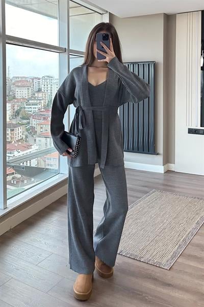 ÜÇLÜ TRİKO TAKIM-Gri 