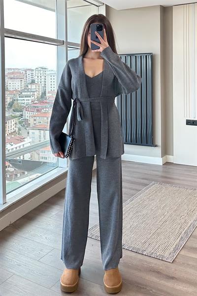 ÜÇLÜ TRİKO TAKIM-Gri 