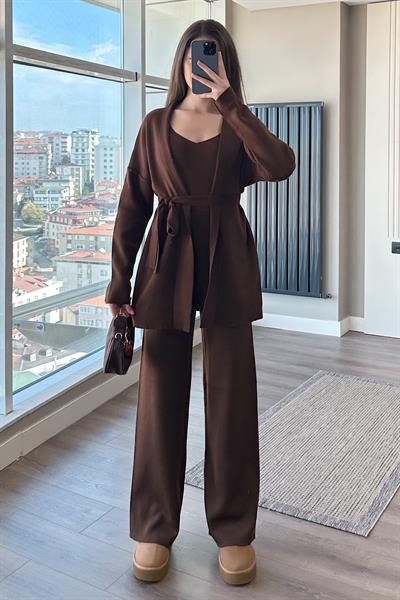 ÜÇLÜ TRİKO TAKIM-Kahve 