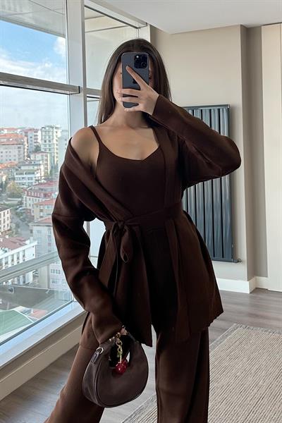 ÜÇLÜ TRİKO TAKIM-Kahve 