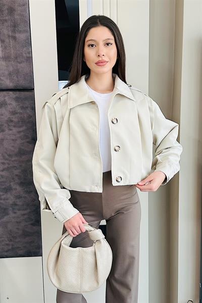 VATKALI KISA TRENCH-Krem