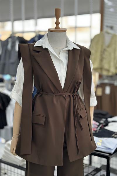 YELEKLİ PANTOLON TAKIM-Kahve