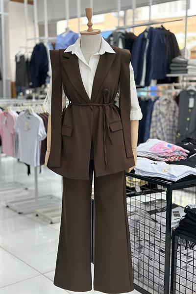 YELEKLİ PANTOLON TAKIM-Kahve