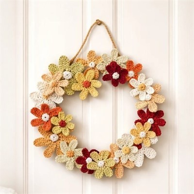 El Yapımı Çiçekli Kapı Süsü – Kağıt İp Örgü Dekoratif Kapı Çelengi 25 -28 cm