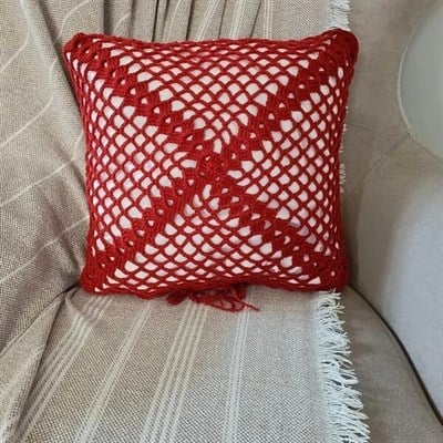 Kiremit Rengi Örgü Dekoratif Kırlent Kılıfı