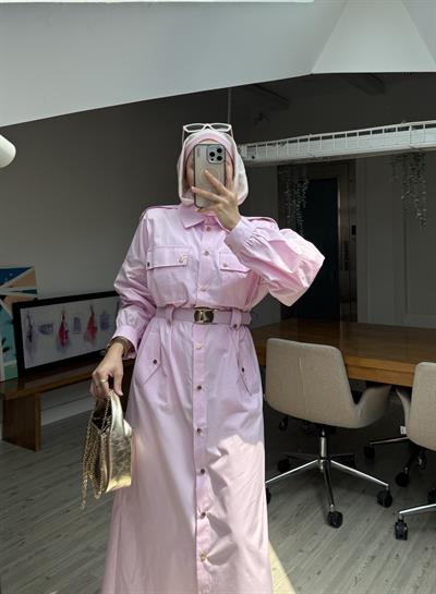 Burbery Tasarım Elbise-Pembe