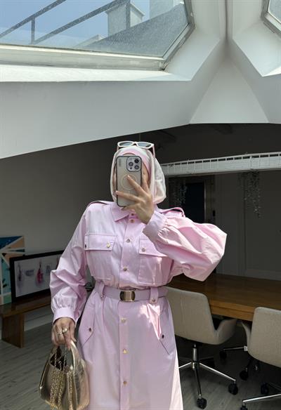 Burbery Tasarım Elbise-Pembe