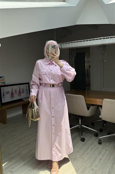 Burbery Tasarım Elbise-Pembe