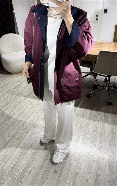Çift Renkli BarBour Beymn Ceket/ Lacivert-Bordo