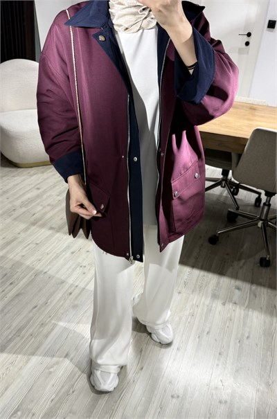 Çift Renkli BarBour Beymn Ceket/ Lacivert-Bordo