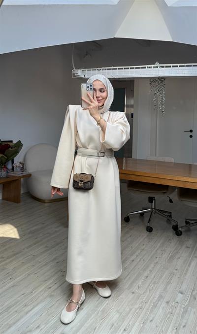 Diana Kemerli Puf Elbise Krem