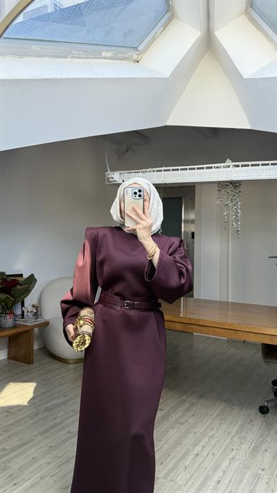 Diana Kemerli Puf Elbise Mürdüm