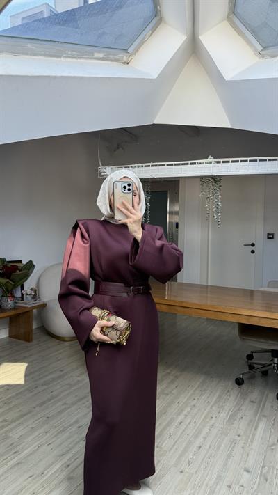 Diana Kemerli Puf Elbise Mürdüm
