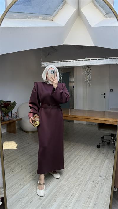 Diana Kemerli Puf Elbise Mürdüm