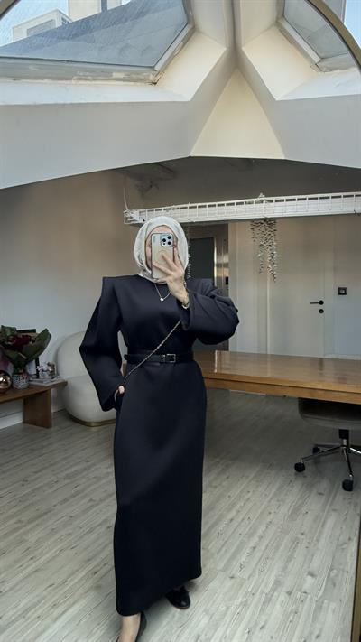 Diana Kemerli Puf Elbise Siyah