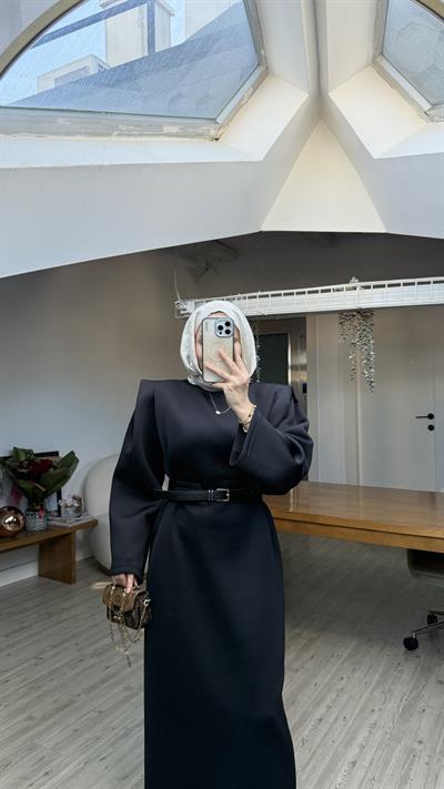 Diana Kemerli Puf Elbise Siyah
