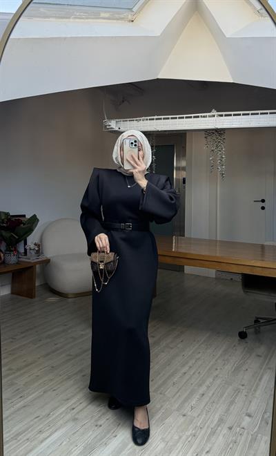Diana Kemerli Puf Elbise Siyah