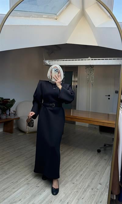Diana Kemerli Puf Elbise Siyah
