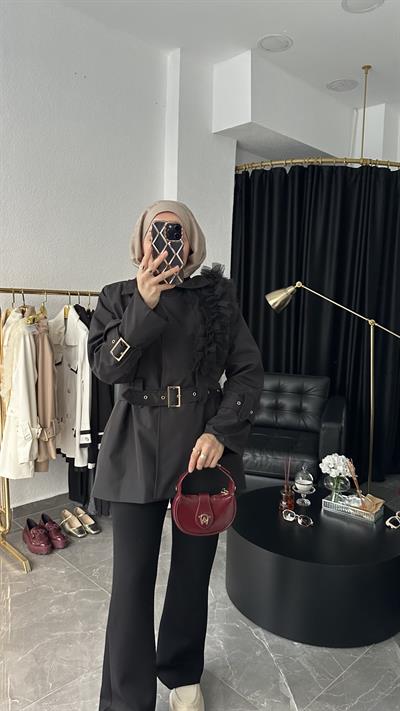 Elisa Tasarım Trençkot Siyah