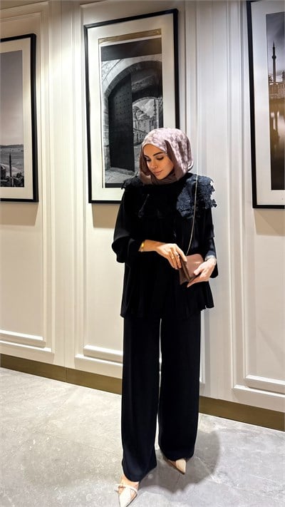 İthal Dantelli Takım -Siyah