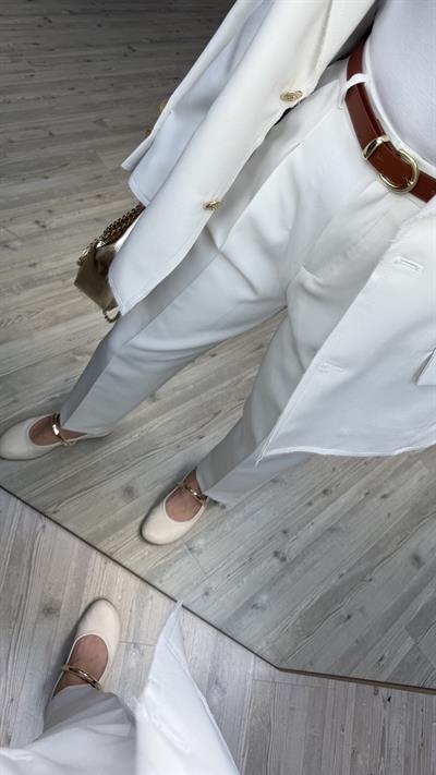 Zara Kemerli Basic Pantolon-Beyaz