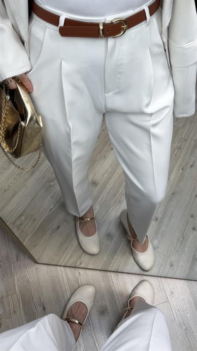 Zara Kemerli Basic Pantolon-Beyaz