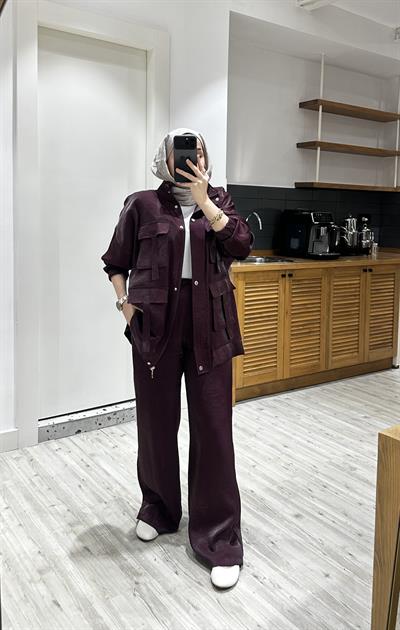 Mia Cep Detaylı Tasarım Takım/Bordo