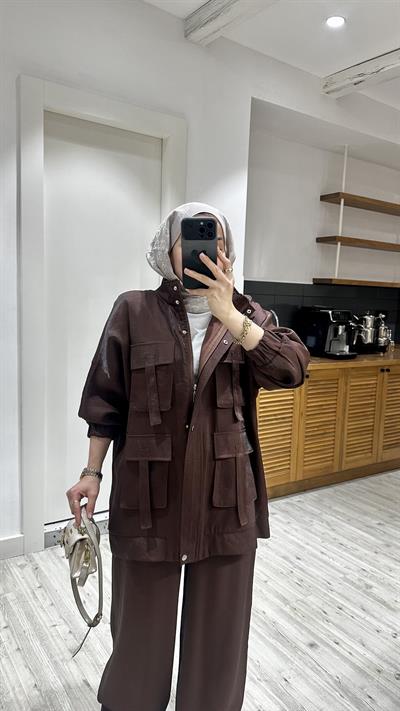 Mia Cep Detaylı Tasarım Takım/Kahverengi 
