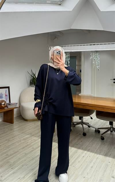 Mukta Büzgü Detaylı Oysh Takım Lacivert